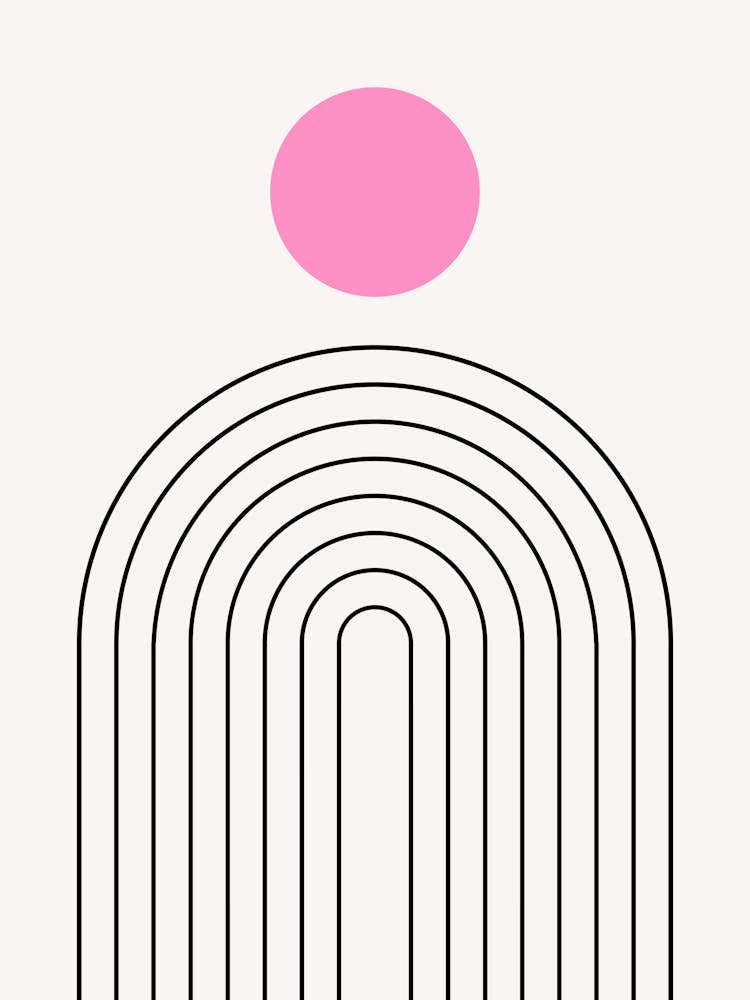 Mid Century Modern | 01 - Sun And Rainbow Cream White And Pink