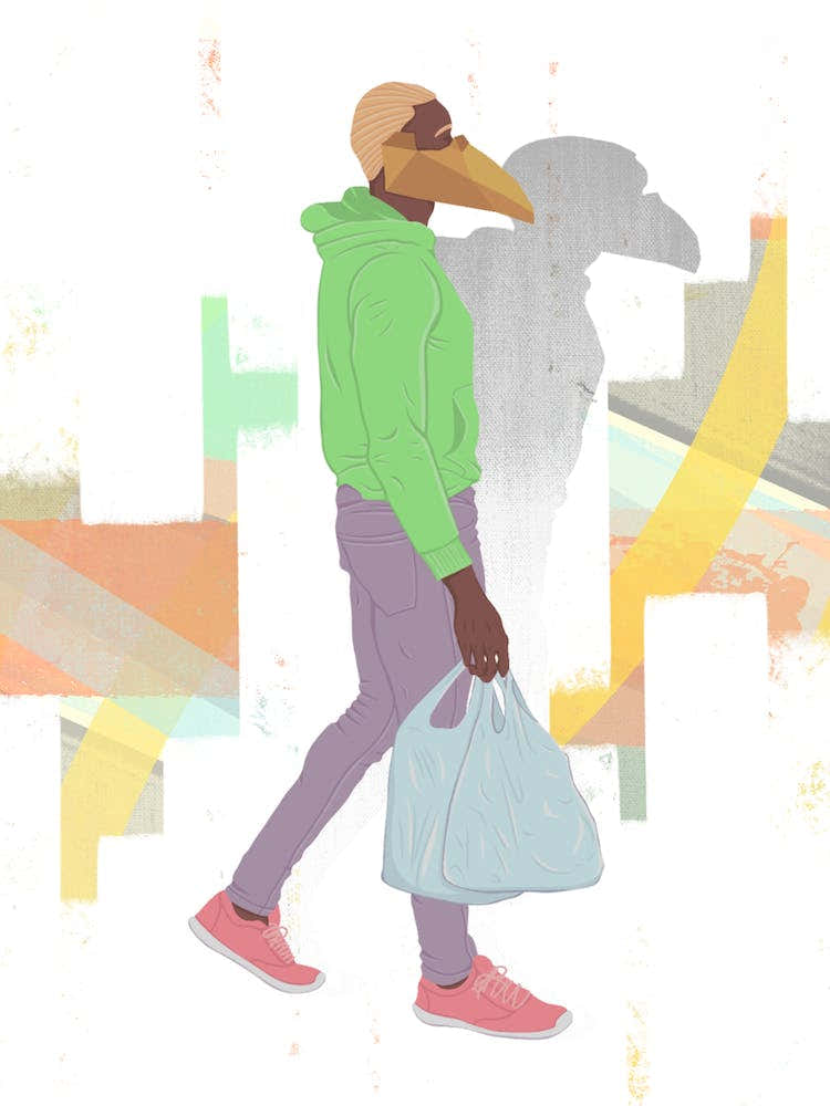 Shopping Man, mask, abstract, illustration, wall art