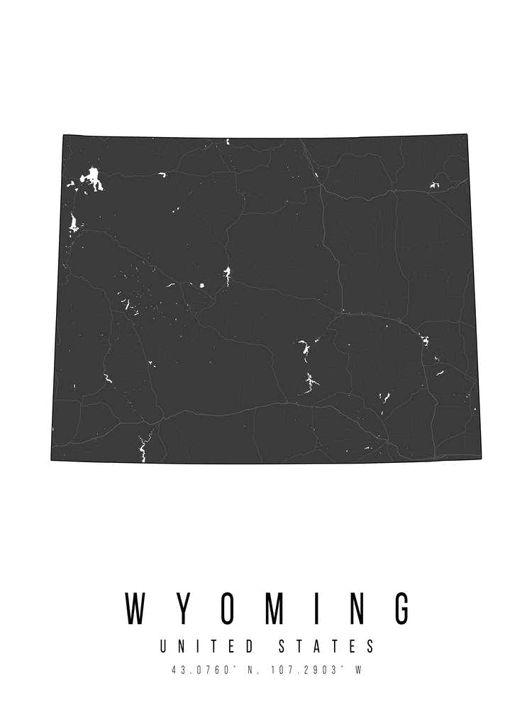 Wyoming Mono Black And White Modern Minimal Street Map