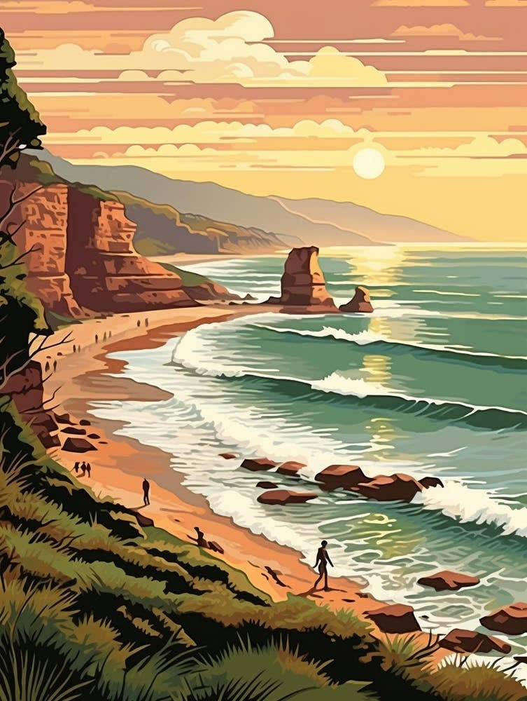 Great Ocean Walk Australia 1 Vintage Travel Illustration