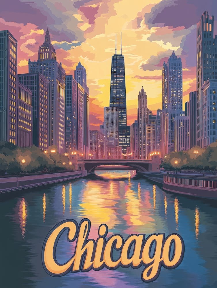 Aihrgdesign A Mid Century Modern Travel Poster For Chicago 3