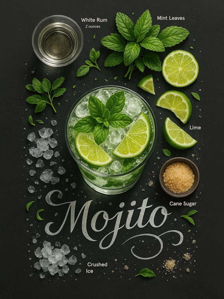Mojito Cocktail Poster – Rum, Lime, and Mint: Cool, crisp, and refreshing – this mojito poster blends rum, lime, and mint in a tropical glass. Perfect for kitchens, bars, or pubs, the clean typography and bright summer vibes make it a must-have for lovers