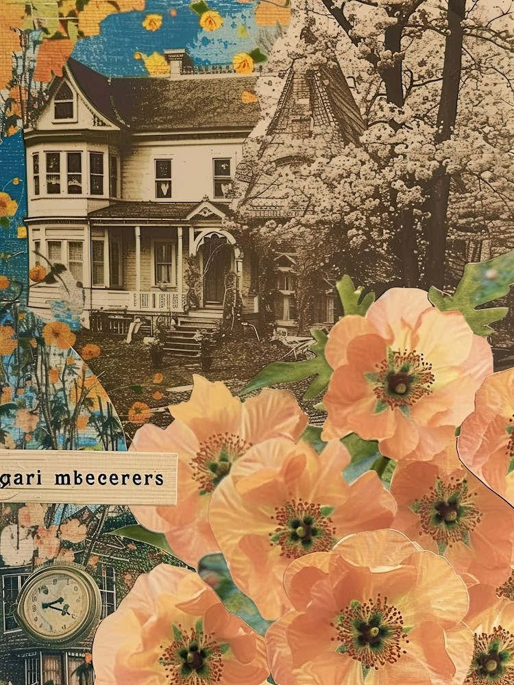Peach Flowers Scrapbook Collage Cottage 3