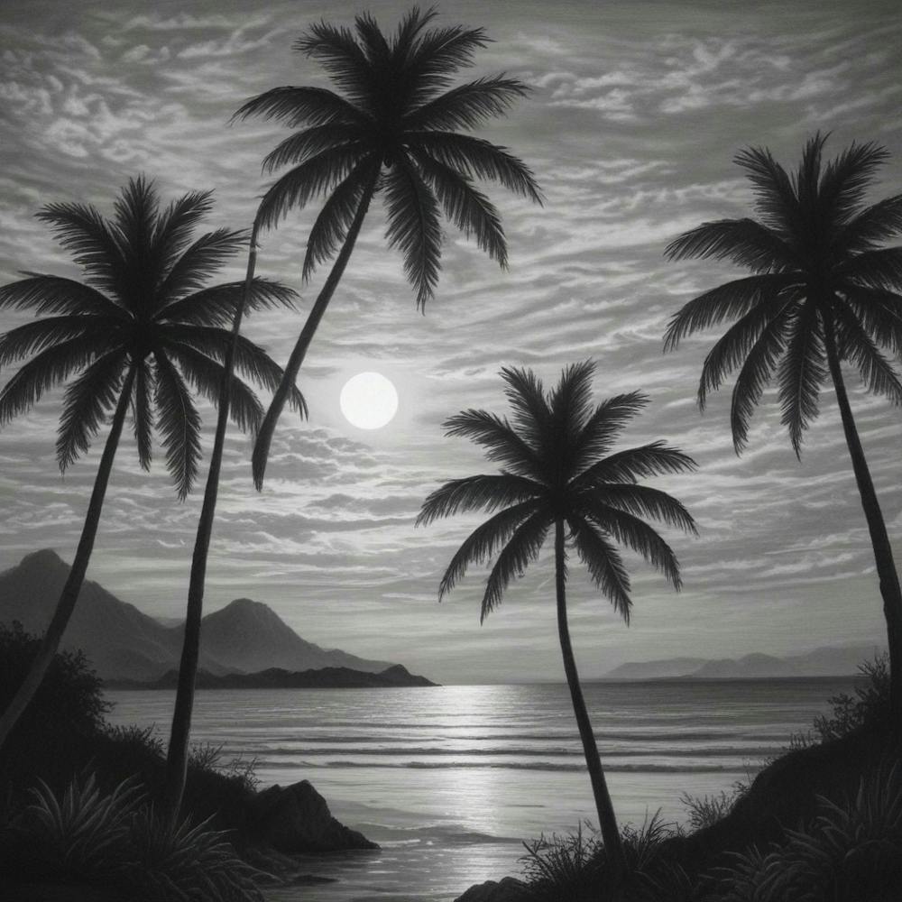 Black And White Of Palm Trees 1