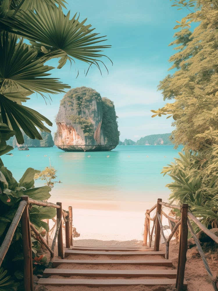 Railay Beach Krabi Thailand Turquoise And Pink Tones 1