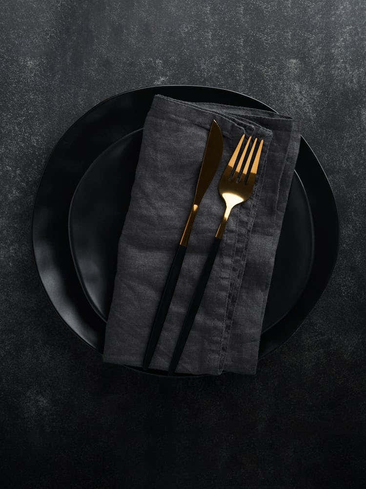 Cutlery and black plate — Food kitchen poster/blackboard, photo art 1