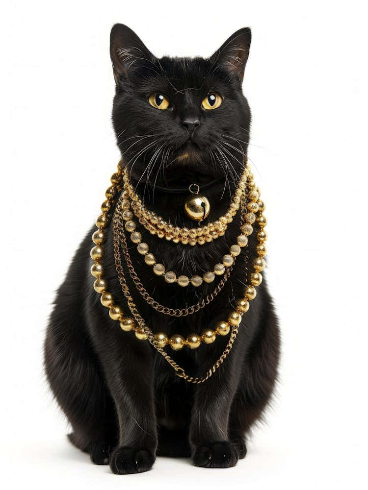 Black Cat With Gold Necklace 1