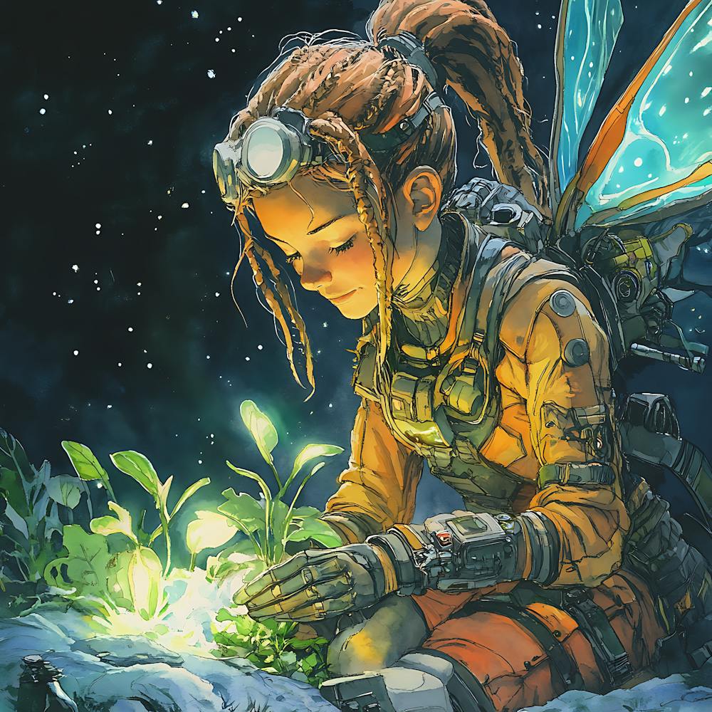 Alien Gardener Watercolor Painting