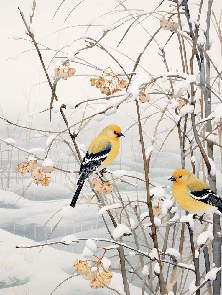 Winter Bird Painting American Goldfinch 1