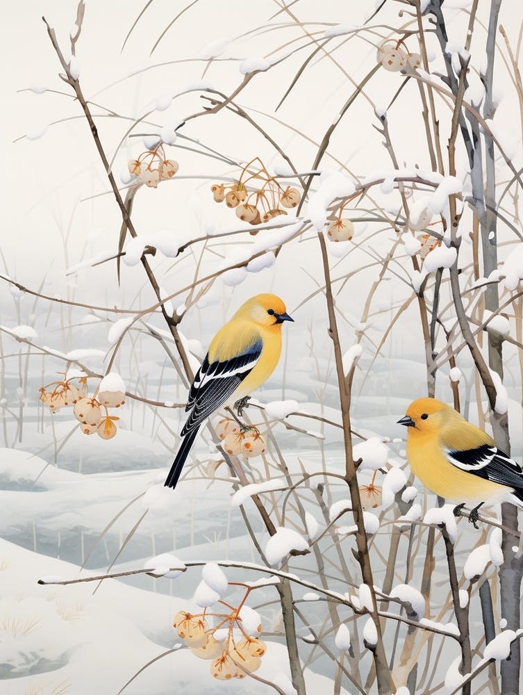 Winter Bird Painting American Goldfinch 1