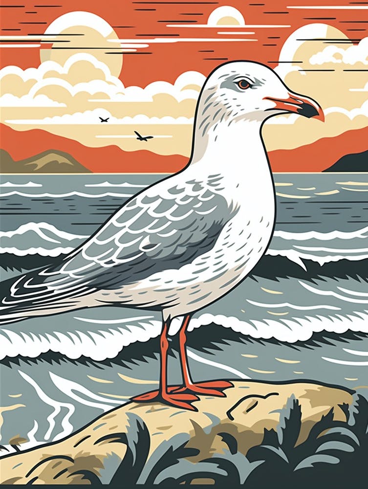 Vintage Bird Linocut Seagull 4