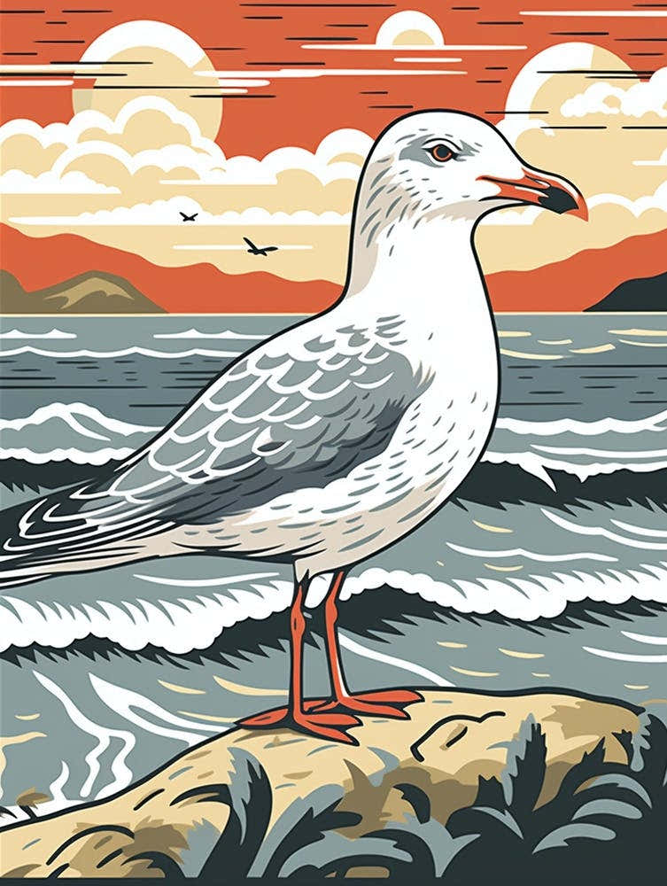 Vintage Bird Linocut Seagull 4