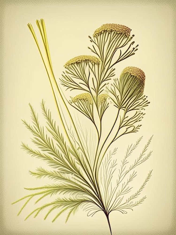 Fennel Seed Spices And Herbs Retro Drawing 1