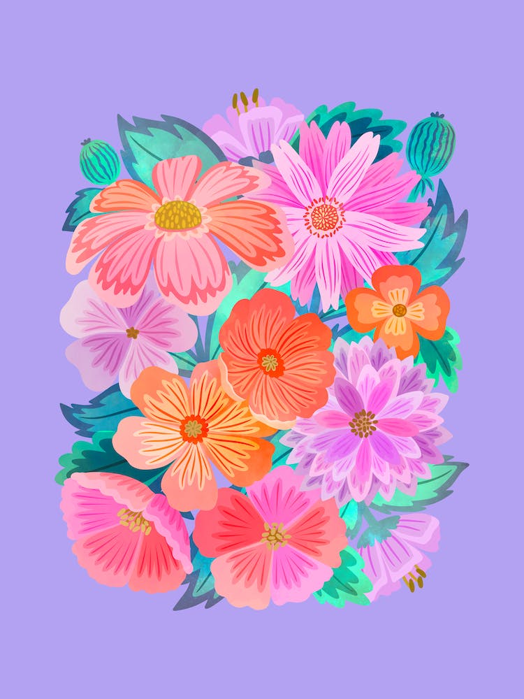 Pink Flowers On A Purple Background