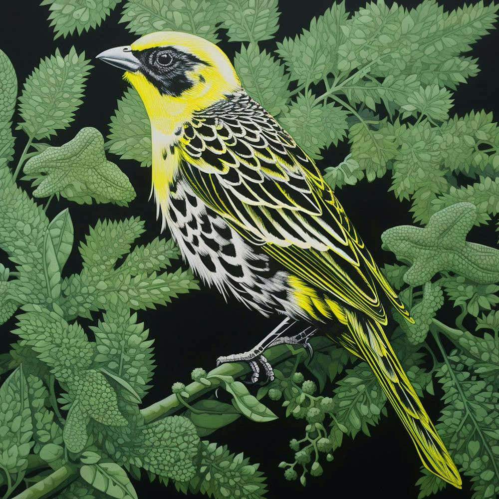 Ohara Koson Inspired Bird Painting Yellowhammer 1 Square