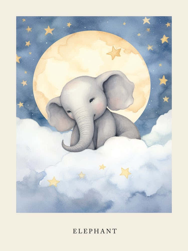 Sleeping Baby Elephant 2 Nursery Poster