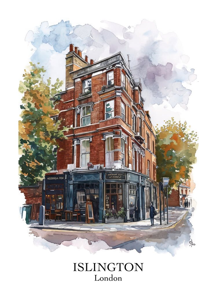 Islington London Borough   Street Watercolour 1 Poster