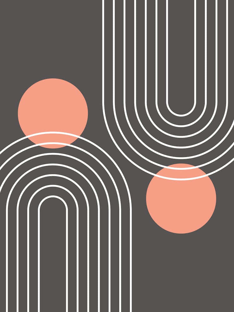 Mid Century Modern Geometric C31 In Earthy Brown Peach (Rainbow And Sun Abstract) 01