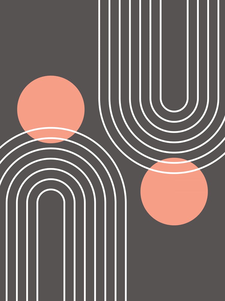 Mid Century Modern Geometric C31 In Earthy Brown Peach (Rainbow And Sun Abstract) 01