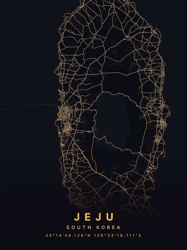 Jeju South Korea Black And Gold Map