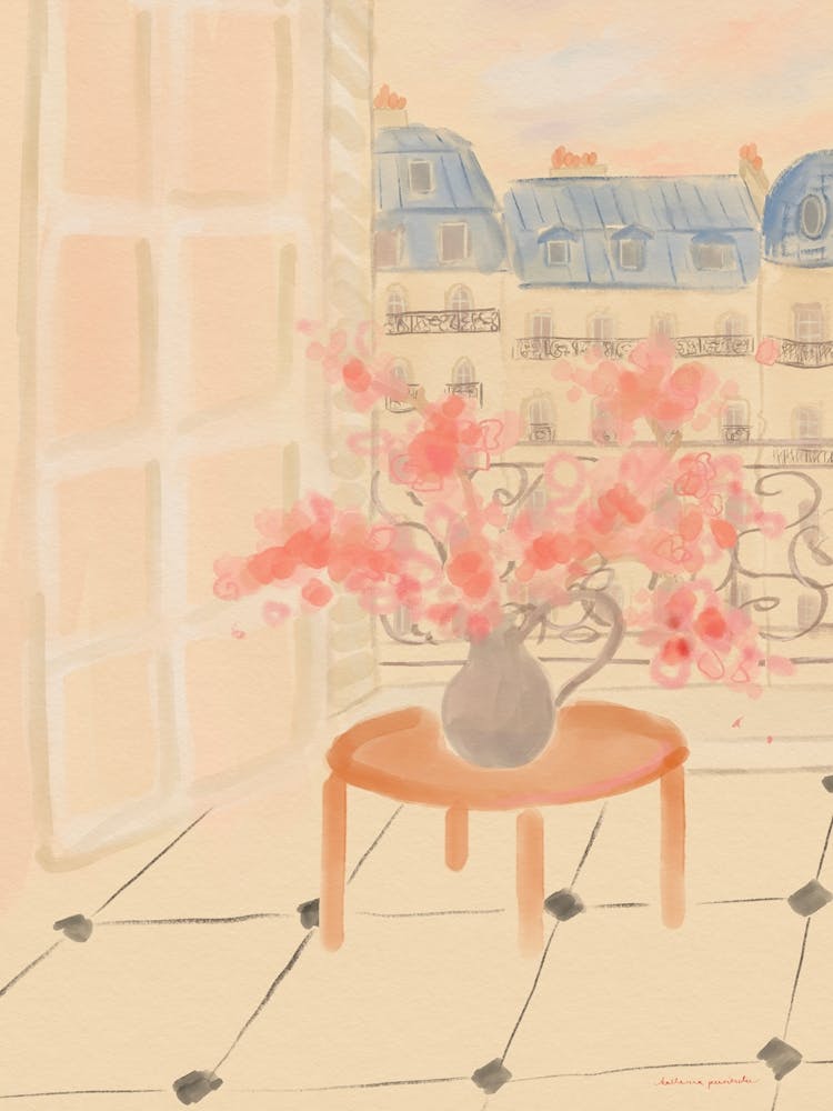 Paris Balcony With Cherry Blossoms