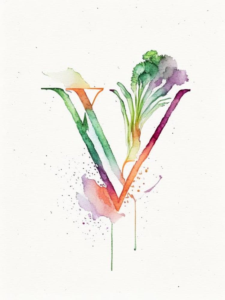 V  Vegetable Soup, Letter, Alphabet Minimalist Watercolour 2