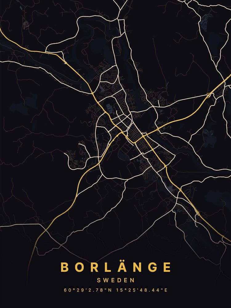 Borlänge Sweden Black And Gold Map