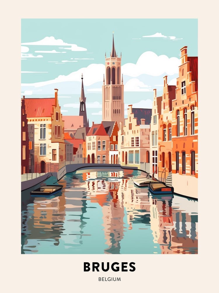 Vintage Winter Travel Poster Bruges Belgium 6
