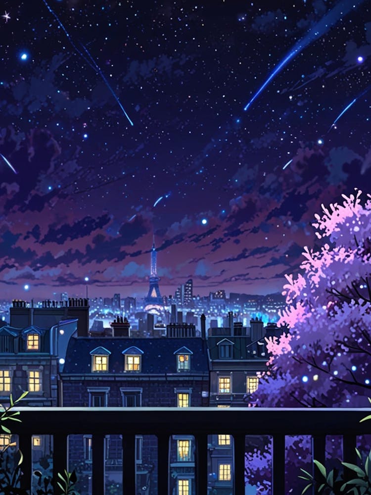 Paris Night Sky Anime aesthetic 1