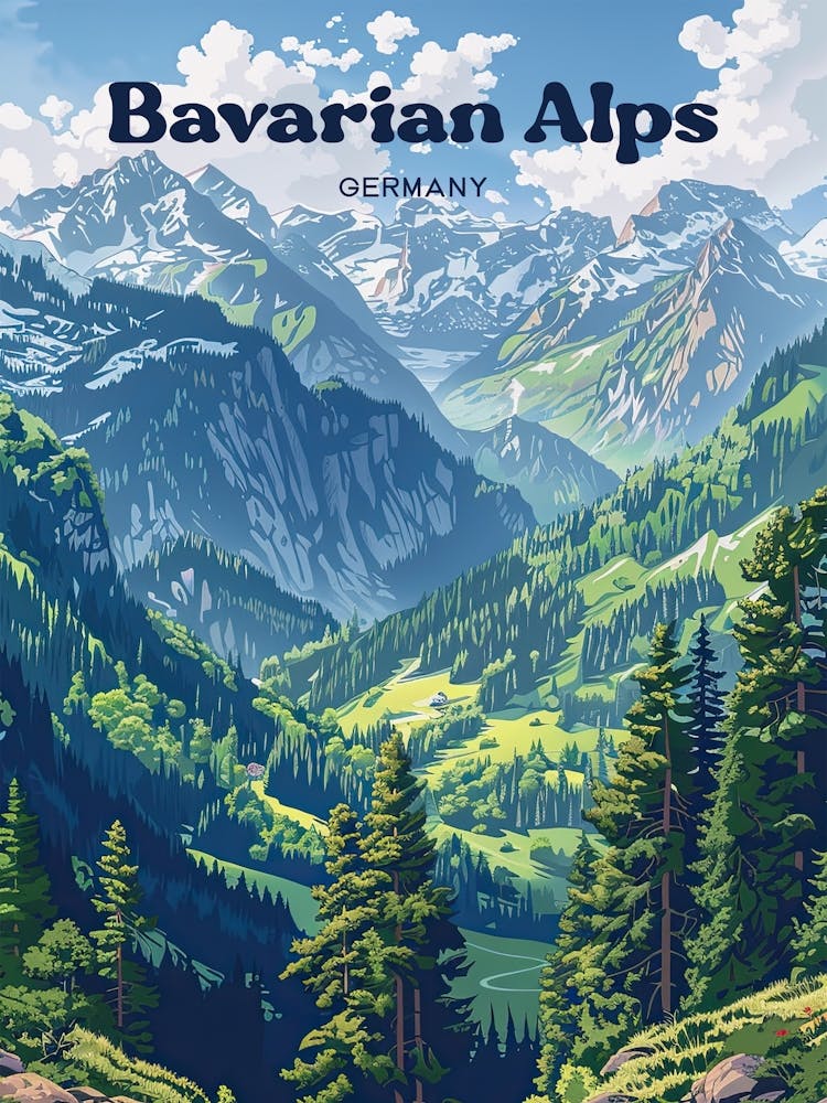 Bavarian Alps Germany Bregenz Forest Travel Illustration