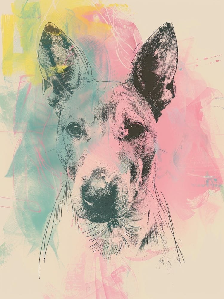 Bull Terrier Dog Pastel Line Watercolour Illustration  2