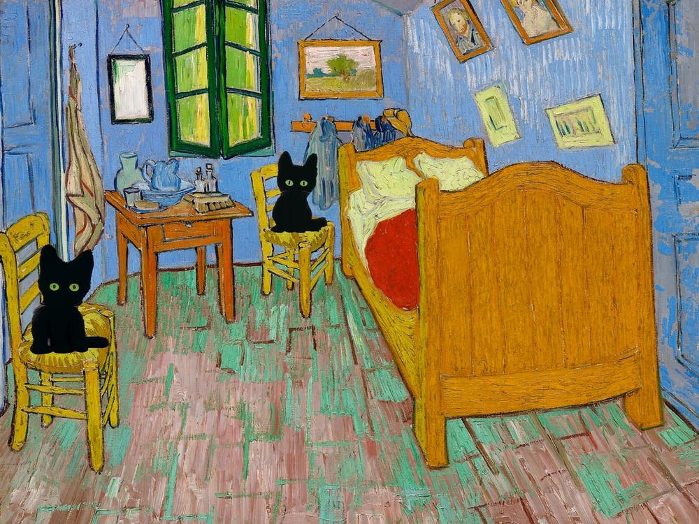 The Bedroom With Black Cats, Vincent Van Gogh Inspired
