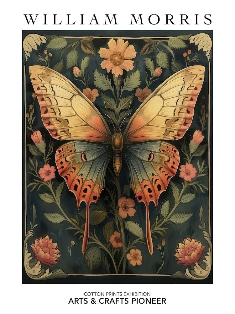 William Morris Print Butterfly Botanical Exhibition Poster Vintage Wall Art Textiles Art Vintage Poster