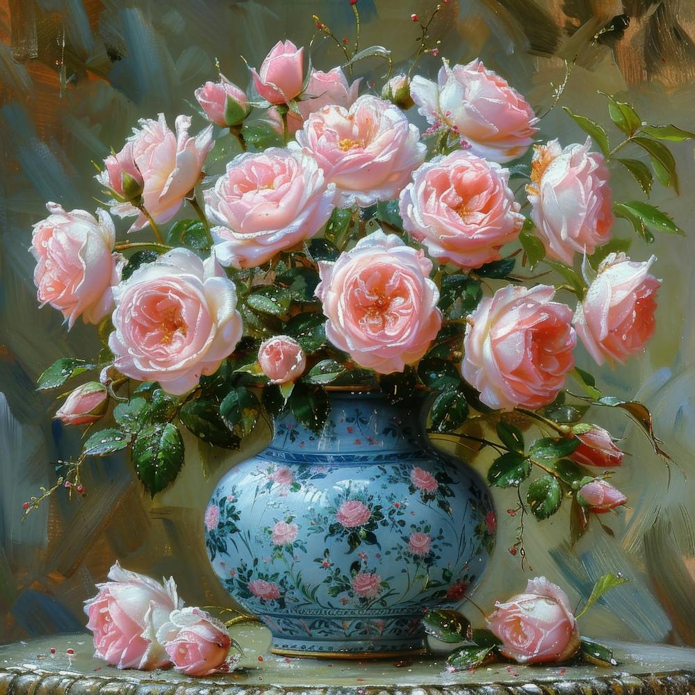 Pink Roses In A Vase