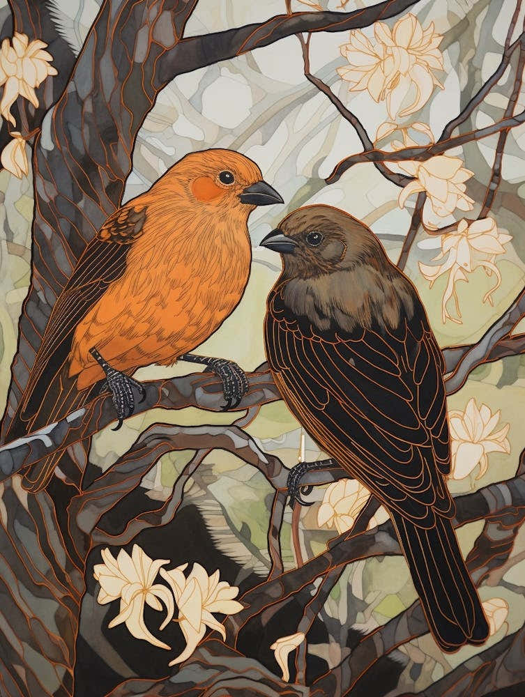 Art Nouveau Birds Poster Cowbird 2