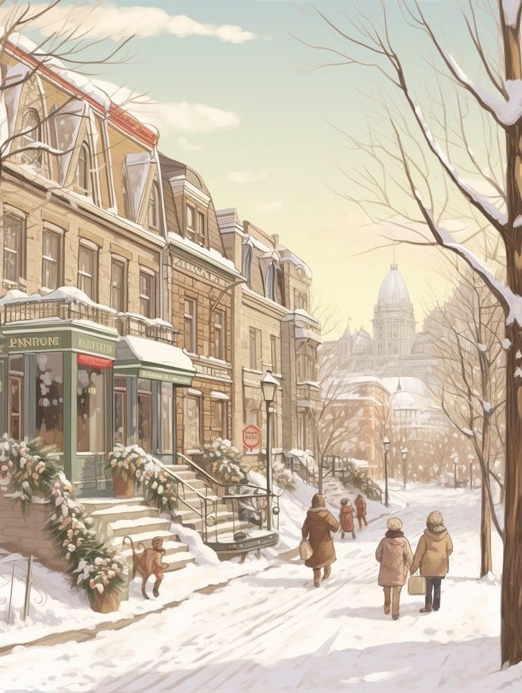 Vintage Winter Illustration Montreal Canada