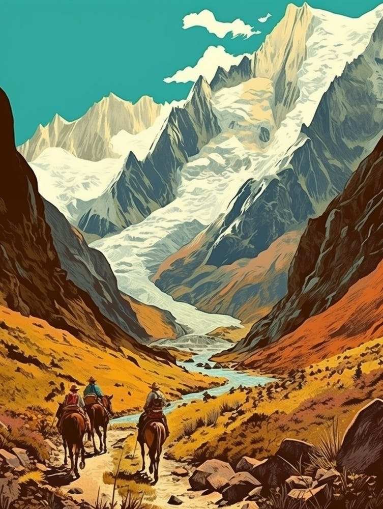 Salkantay Trek Peru Vintage Travel Illustration