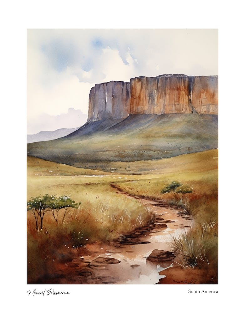 Mount Roraima, South America 1 Watercolour Travel Poster