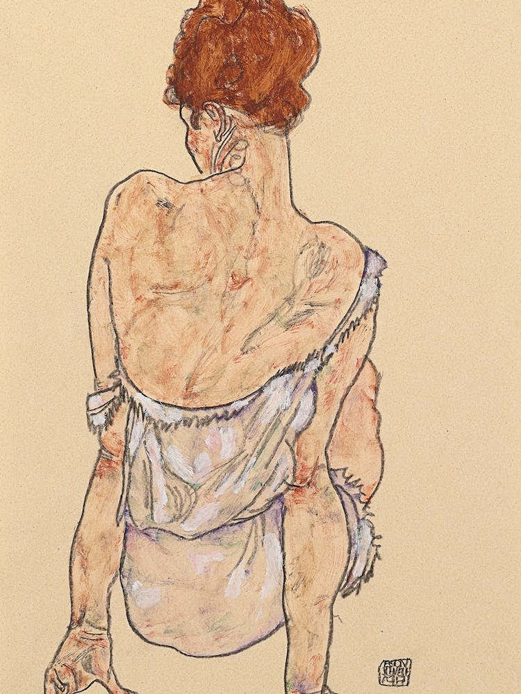 Seated Woman In Underwear, 1917 by Egon Schiele