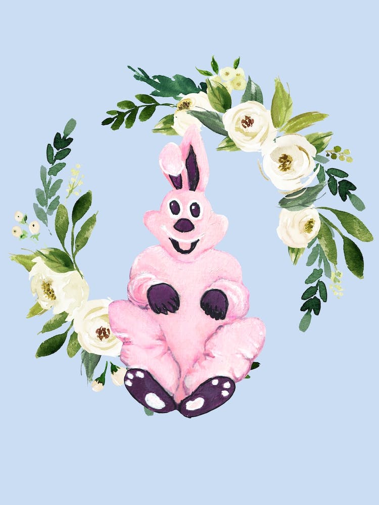 Pink Bunny And Flower Wreath