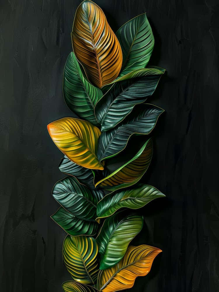 Tropical Leaves On A Black Background