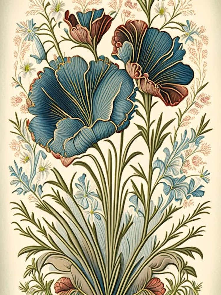 Flax3 Floral Botanical Vintage Poster Flower
