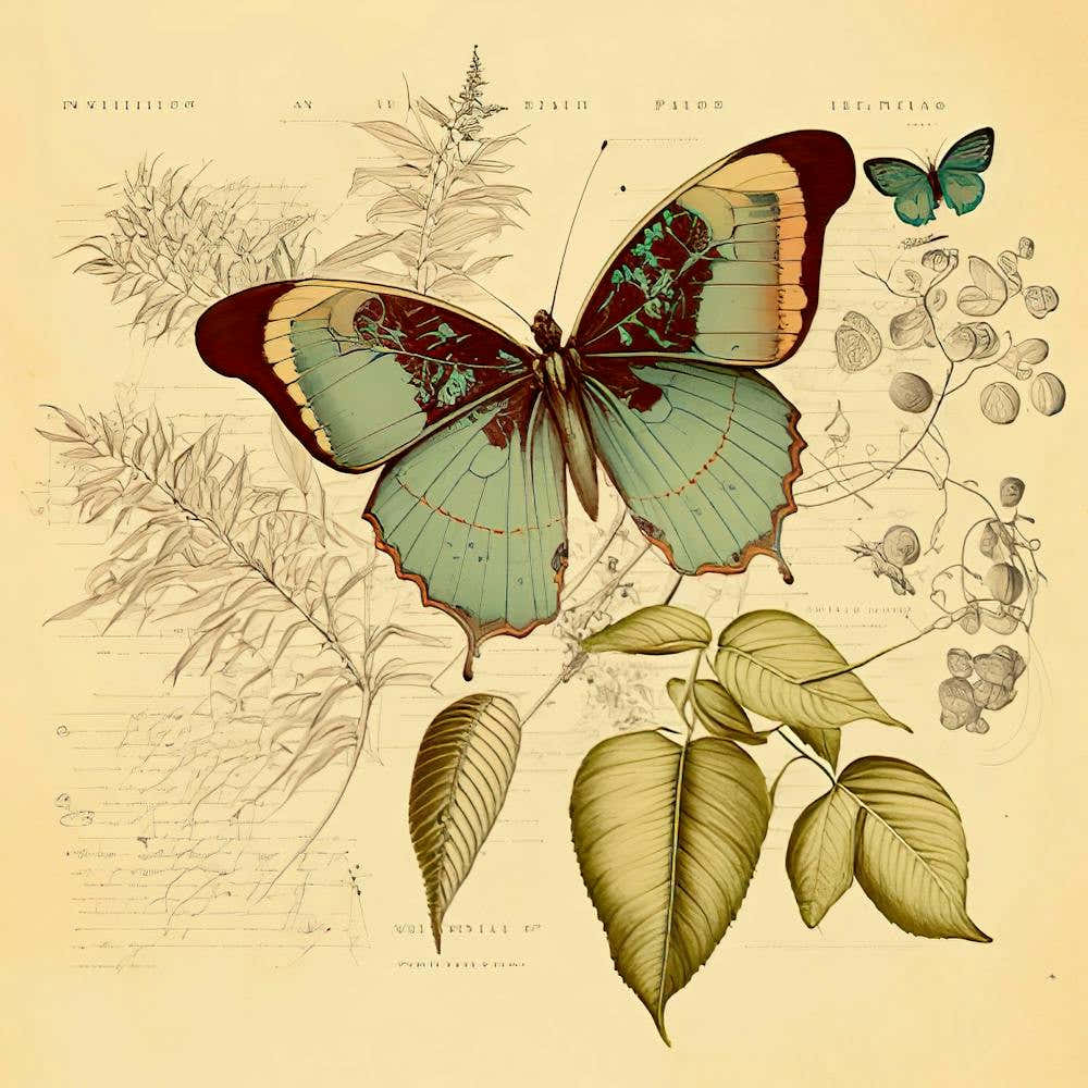 Botanical Sketch Vintage Sketch Nature Journal Field Journal Butterfly