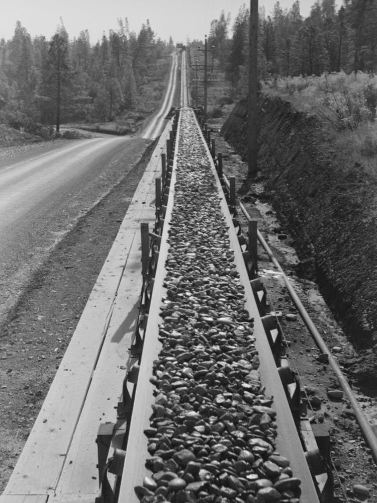Untitled Photo, Possibly Related To Gravel On Long Rubber Conveyor Belt At Shasta Dam, Shasta County, Californi
