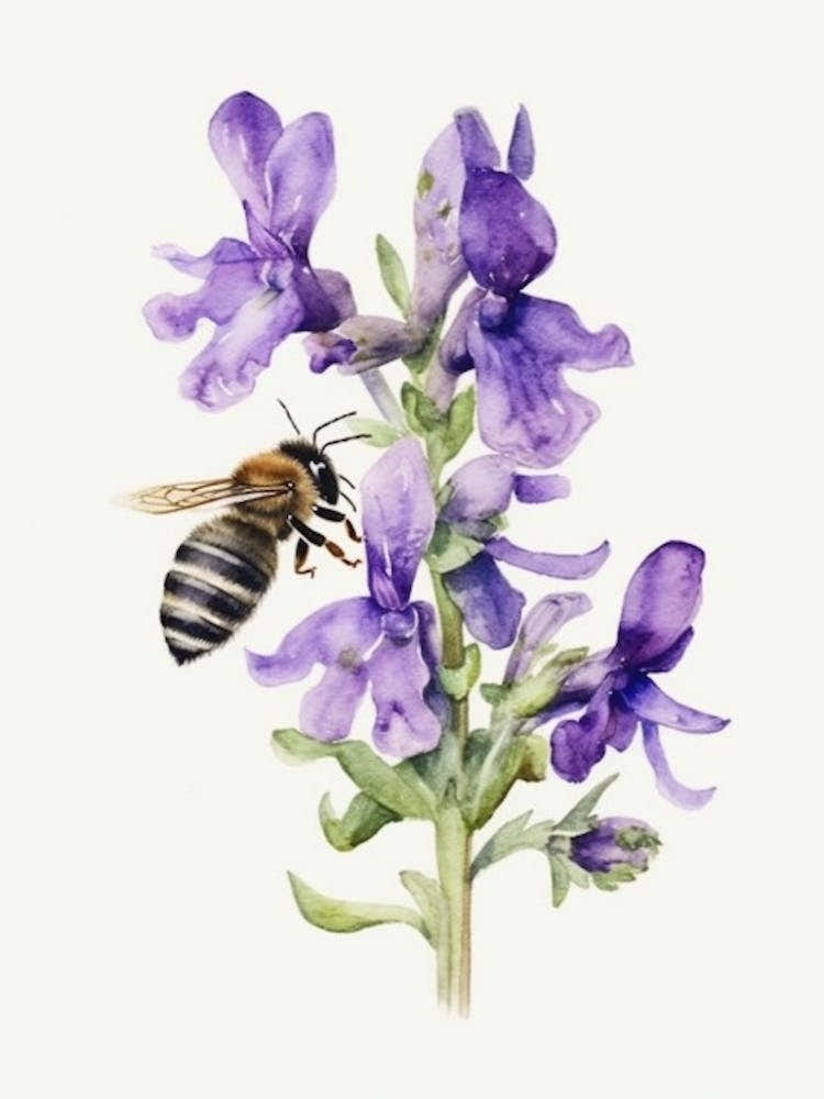 Beehive With Violet Watercolour Illustration 4