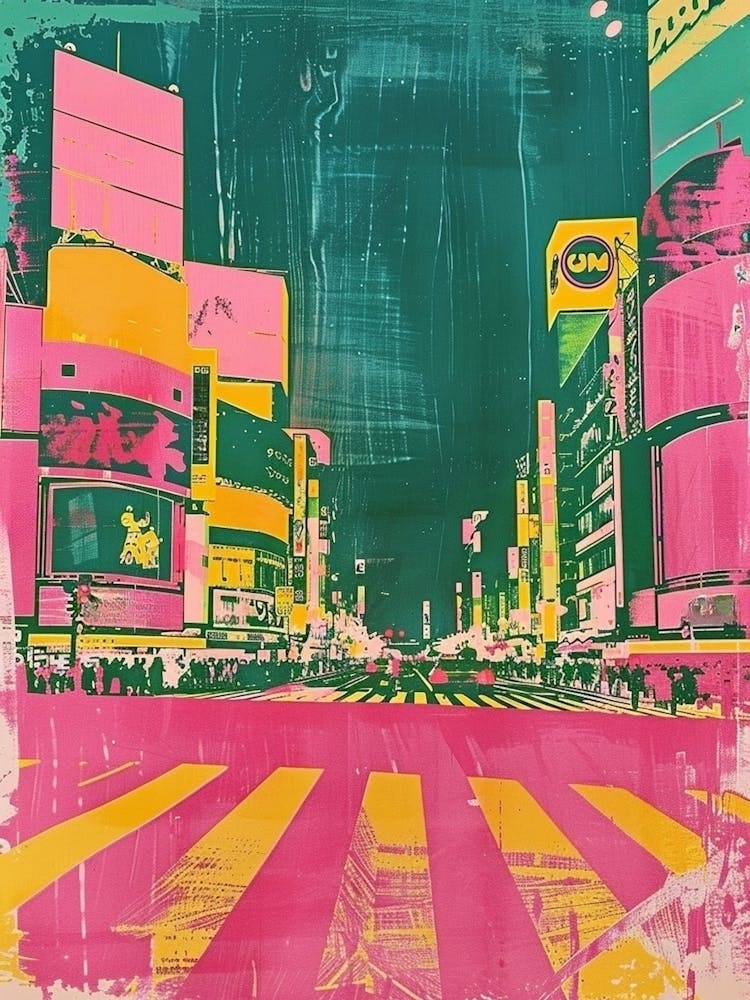Shibuya Crossing In Tokyo Duotone Silkscreen 3