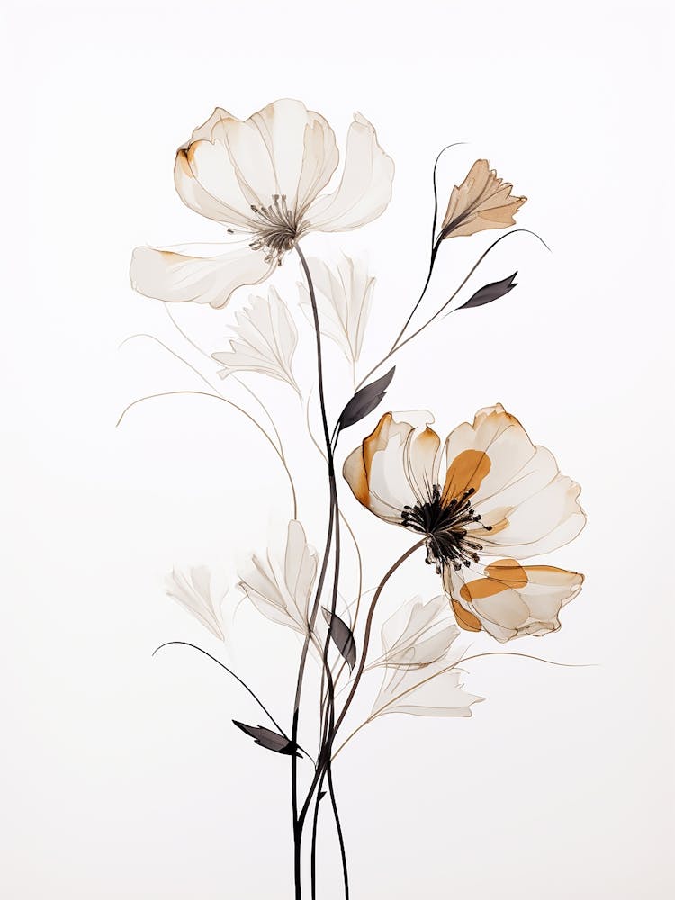 Contemporary Floral Line Drawing Print