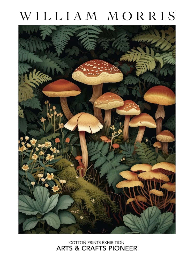 William Morris Print Mushrooms Forest Poster Vintage Wall Art Textiles Art Vintage Poster