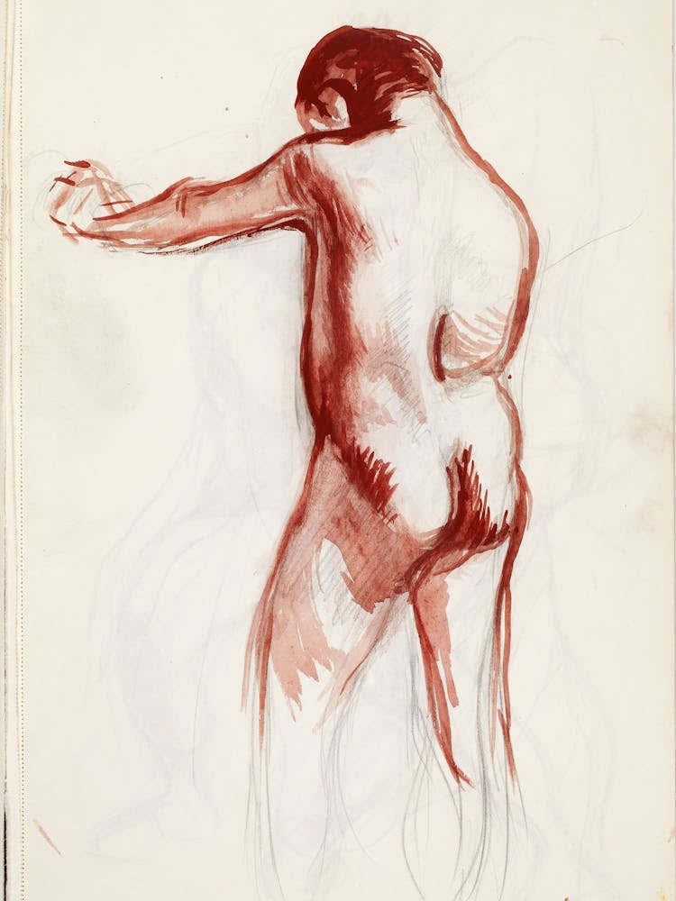 Seisova Alaston Mies Takaviistosta, Luonnos, 1902 1909part Of A Sketchbook By Magnus Enckell