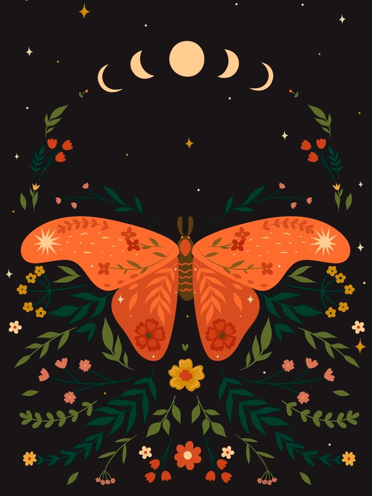 Moon And Butterfly Scandinavian Folk